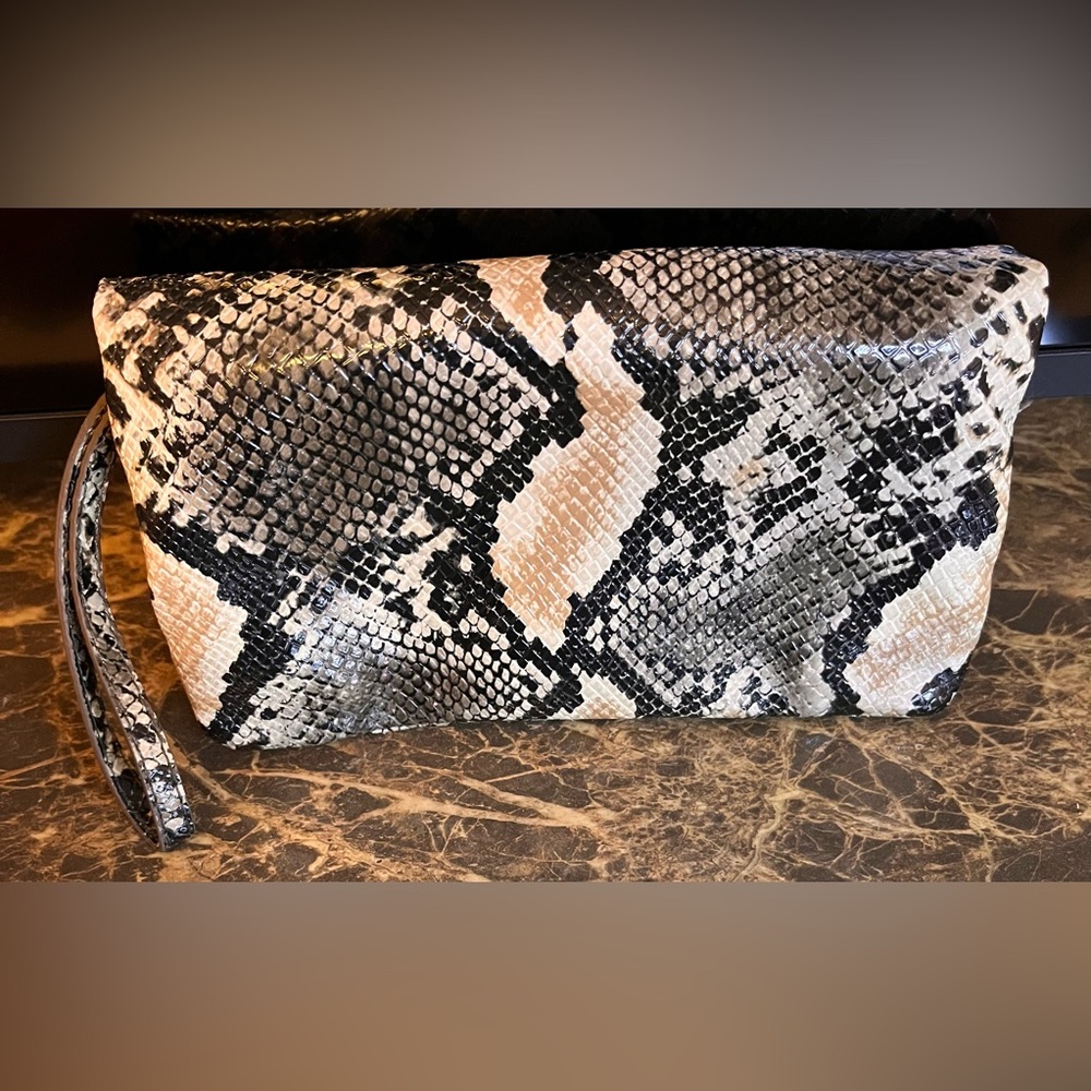 Nine West Black and Cream Snake Pattern Clutch - Picture 2 of 5